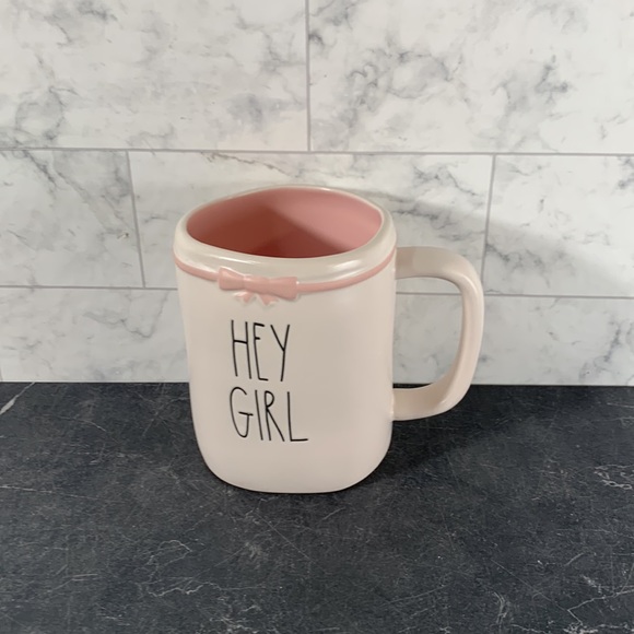NWT Rae Dunn HEY GIRL ceramic mug with pink ribbon - Picture 2 of 4